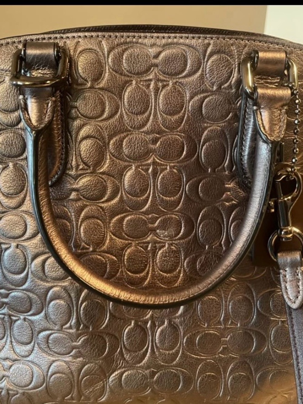 Coach Signature Leather Quinn Satchel Metallic Graphite Silver - Picture 2 of 4